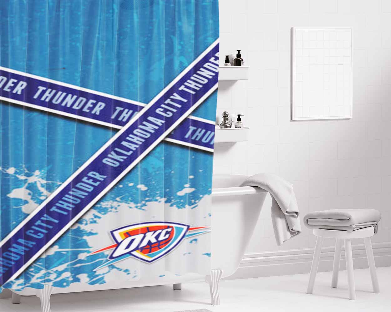 Oklahoma City Thunder Logo Bathroom Shower Curtain Fabric Waterproof | 66 X 72 Inch