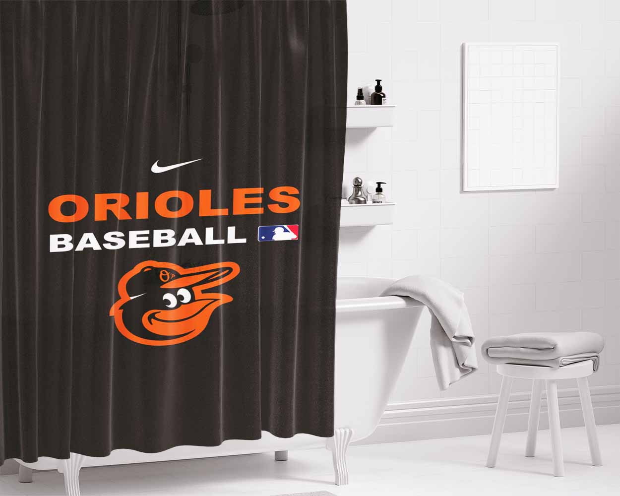 Orioles Baseball Bathroom Shower Curtain Fabric Waterproof | 66 X 72 Inch