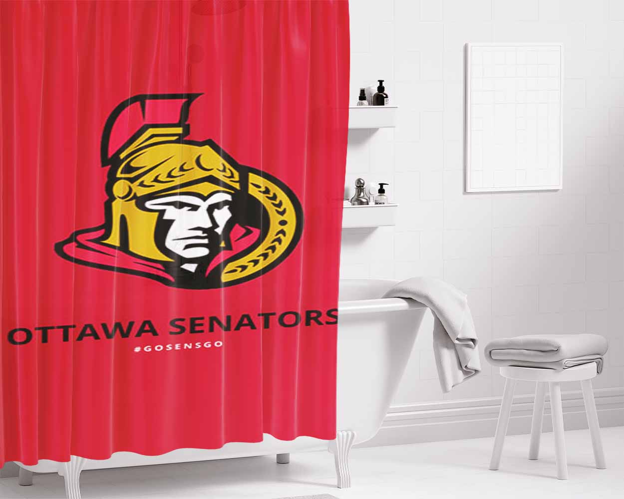 Ottawa Predators Red Bathroom Shower Curtain Fabric Waterproof | 66 X 72 Inch