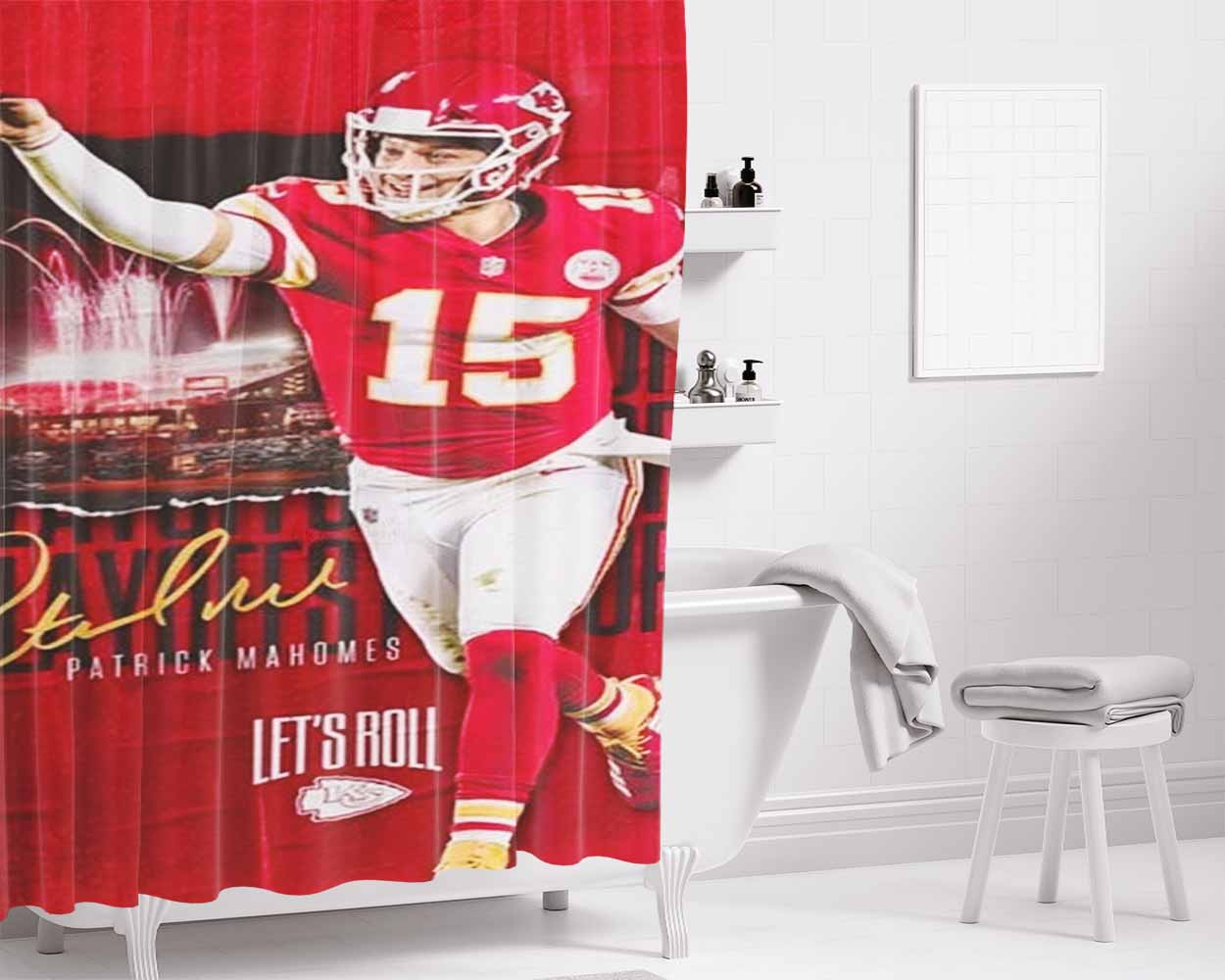 Patrick Mahomes Kc Chiefs Bathroom Shower Curtain Fabric Waterproof | 66 X 72 Inch