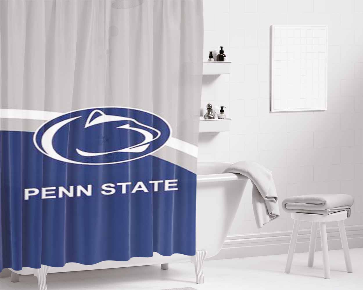 Penn State Blue Grey Circle Bathroom Shower Curtain Fabric Waterproof | 66 X 72 Inch