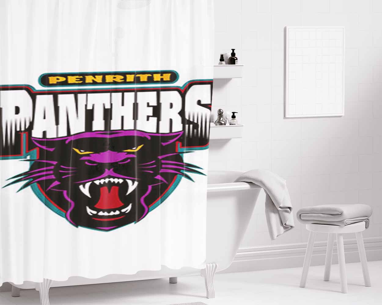 Penrith Panthers Bathroom Shower Curtain Fabric Waterproof | 66 X 72 Inch