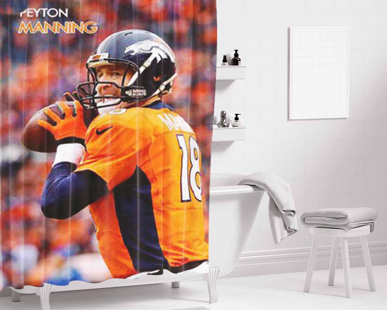 Peyton Manning Denver Broncos Bathroom Shower Curtain Fabric Waterproof | 66 X 72 Inch
