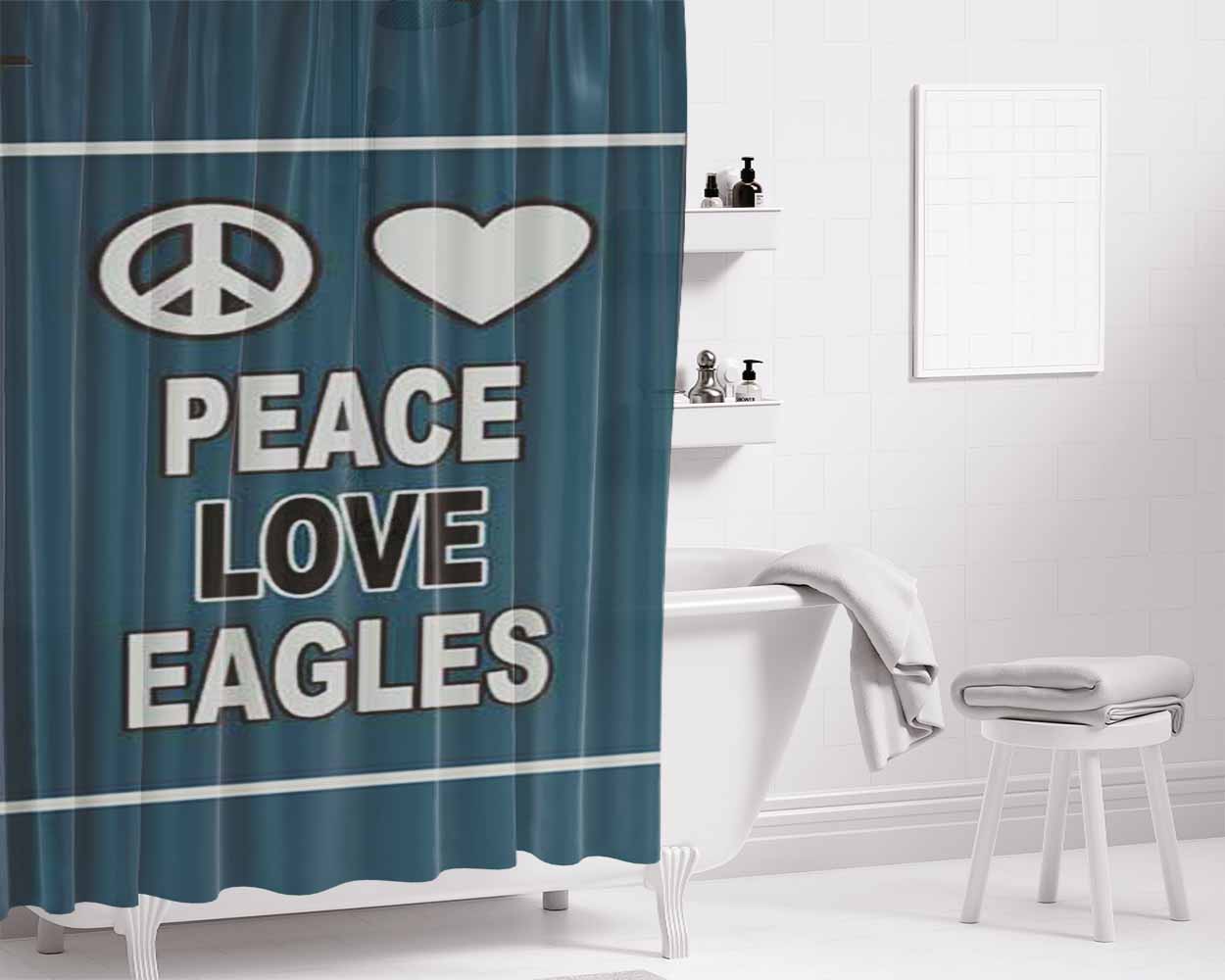 Philly Eagles Peace Love Bathroom Shower Curtain Fabric Waterproof | 66 X 72 Inch
