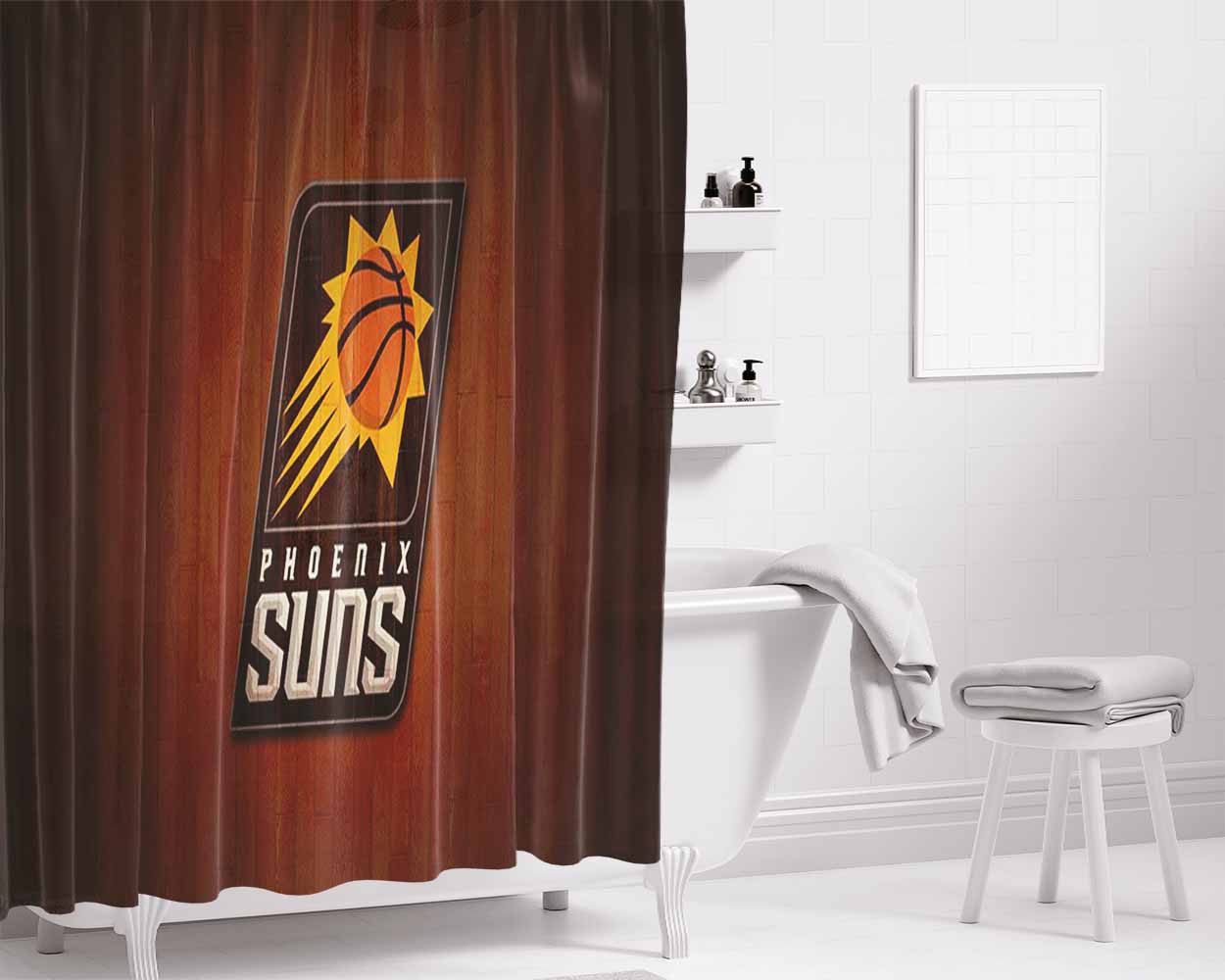 Phoenix Suns Emblem Bathroom Shower Curtain Fabric Waterproof | 66 X 72 Inch