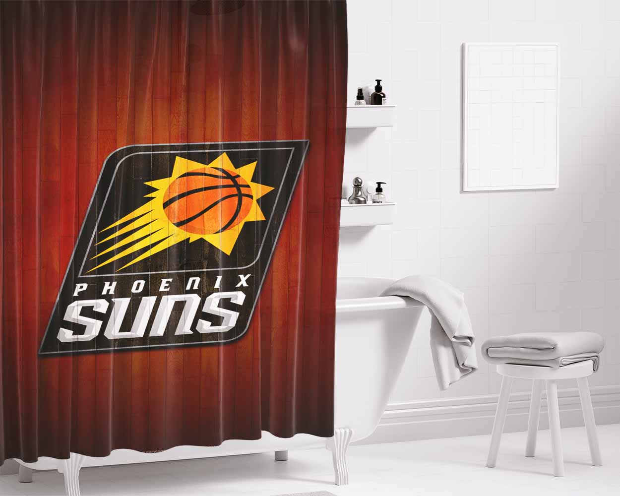 Phoenix Suns Hardwood 2 Bathroom Shower Curtain Fabric Waterproof | 66 X 72 Inch
