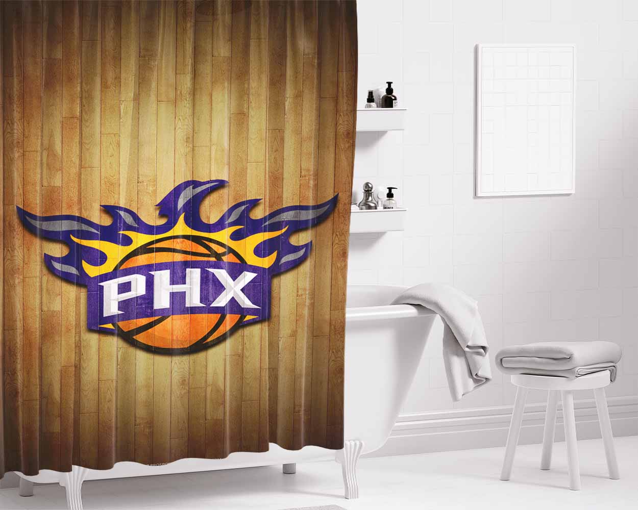 Phoenix Suns Hardwood Bathroom Shower Curtain Fabric Waterproof | 66 X 72 Inch