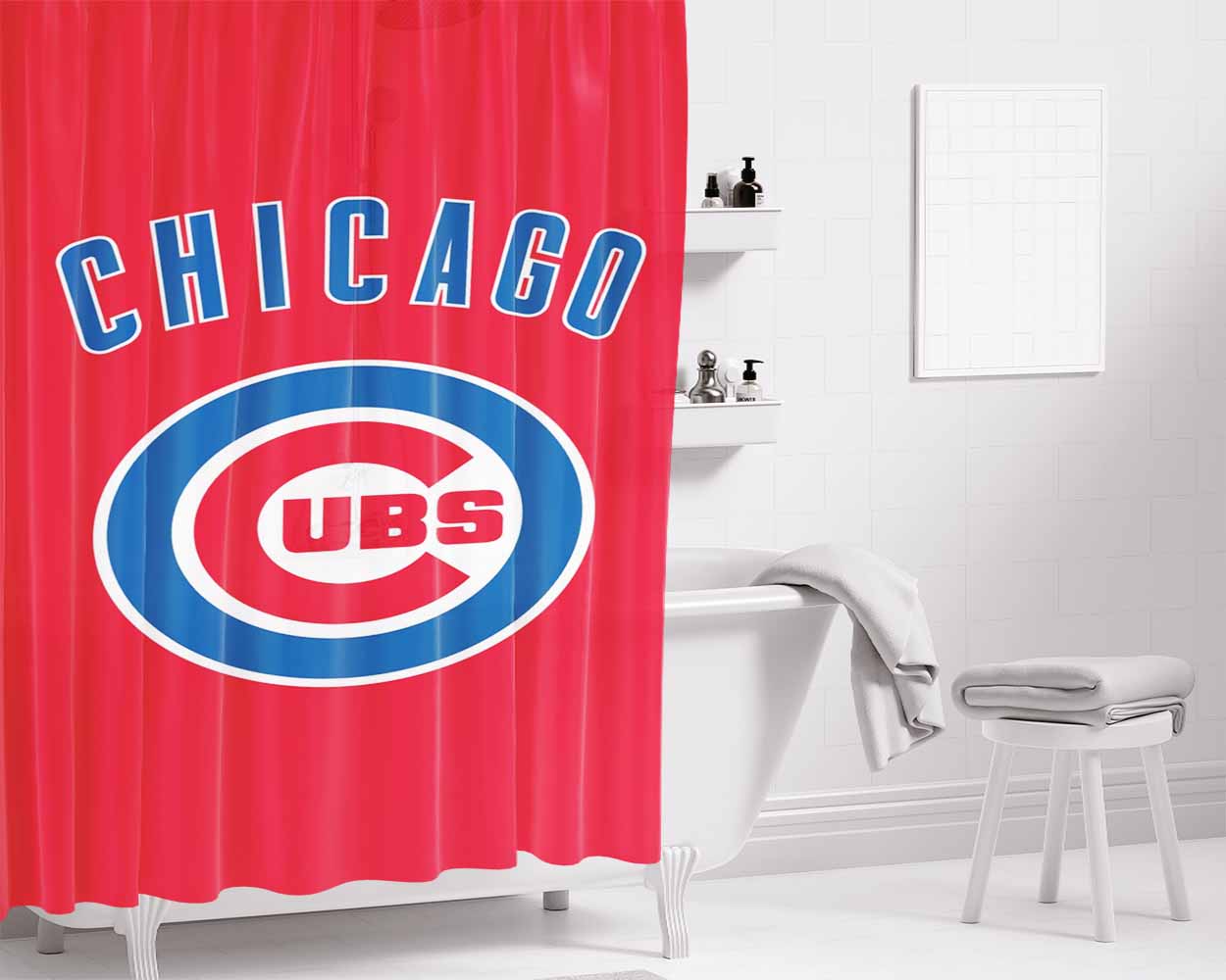 Photos Hd Chicago Cubs Bathroom Shower Curtain Fabric Waterproof | 66 X 72 Inch