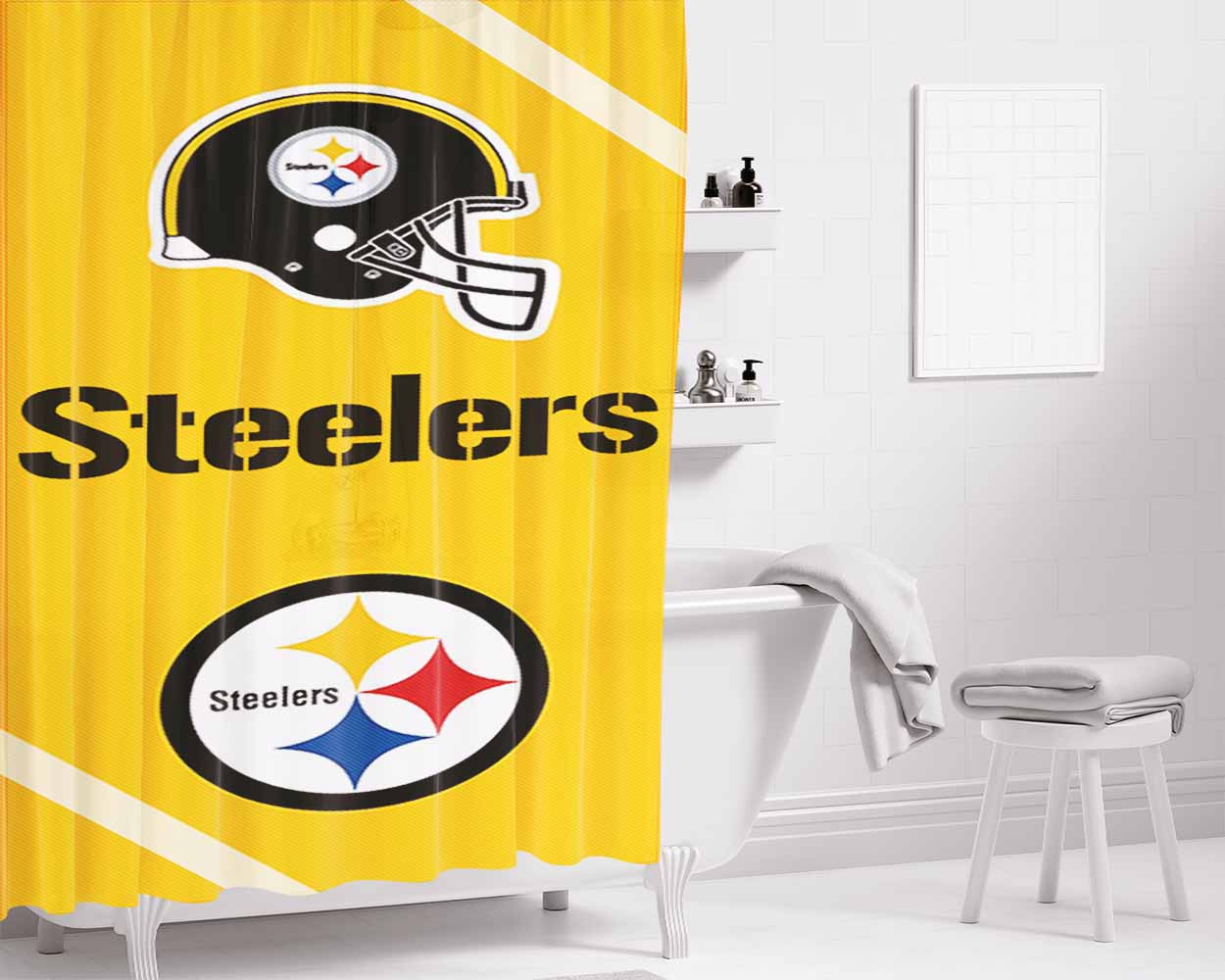 Pitsburg Steelers Bathroom Shower Curtain Fabric Waterproof | 66 X 72 Inch