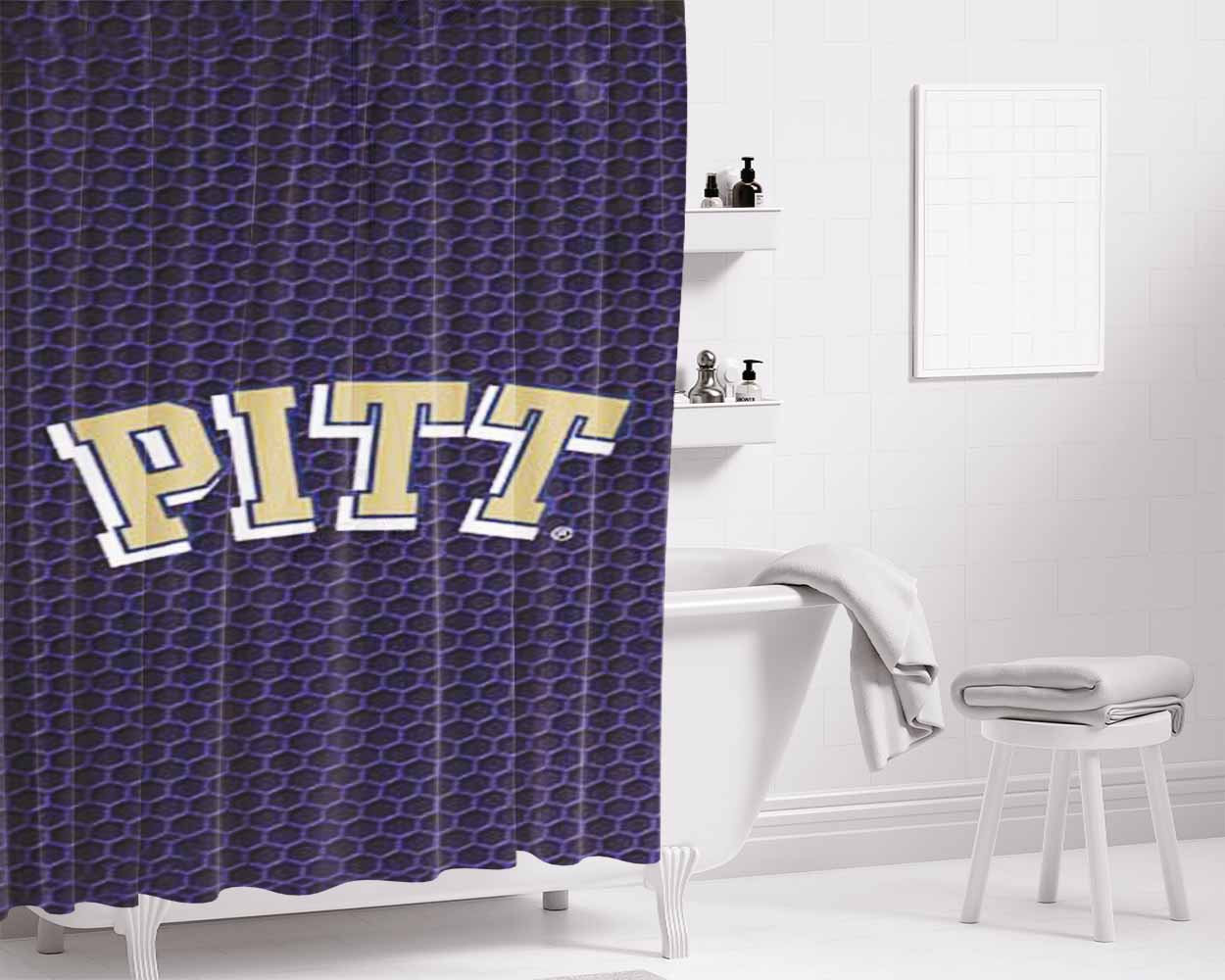 Pitt Panthers Honeycomb Bathroom Shower Curtain Fabric Waterproof | 66 X 72 Inch
