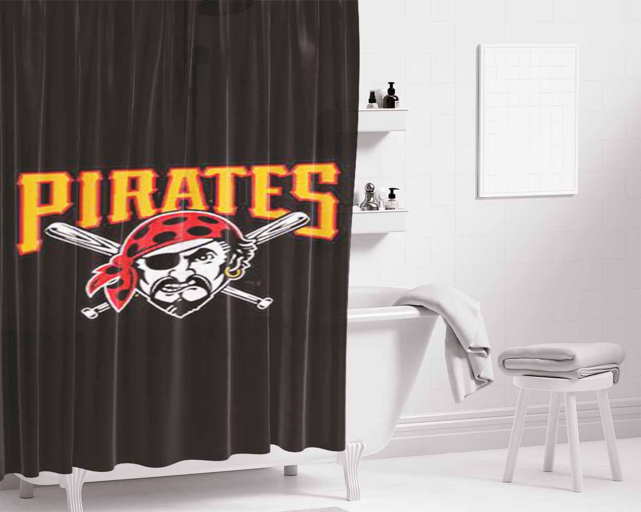 Pittsburgh Pirates Bathroom Shower Curtain Fabric Waterproof | 66 X 72 Inch