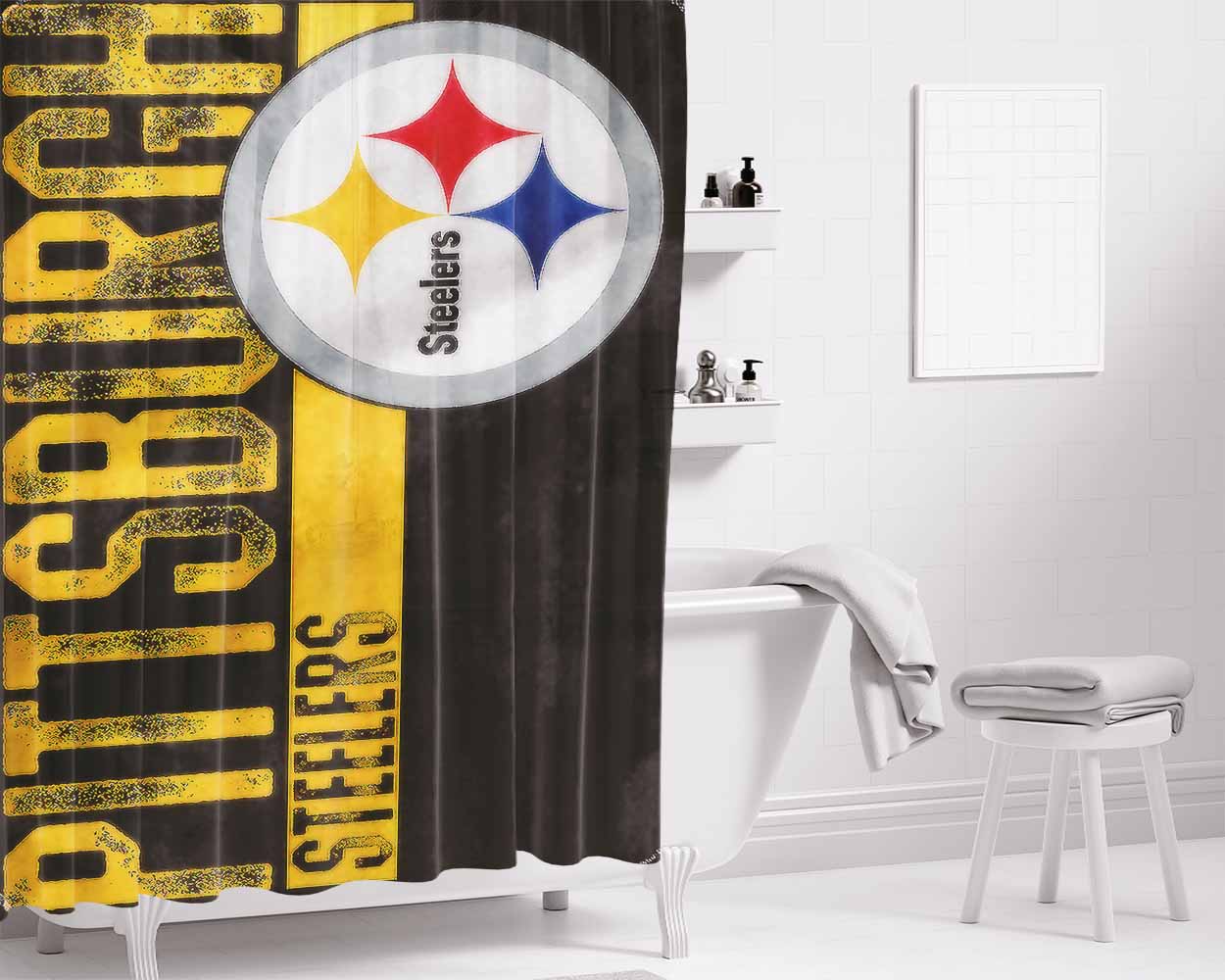 Pittsburgh Steeler Number Plate Bathroom Shower Curtain Fabric Waterproof | 66 X 72 Inch