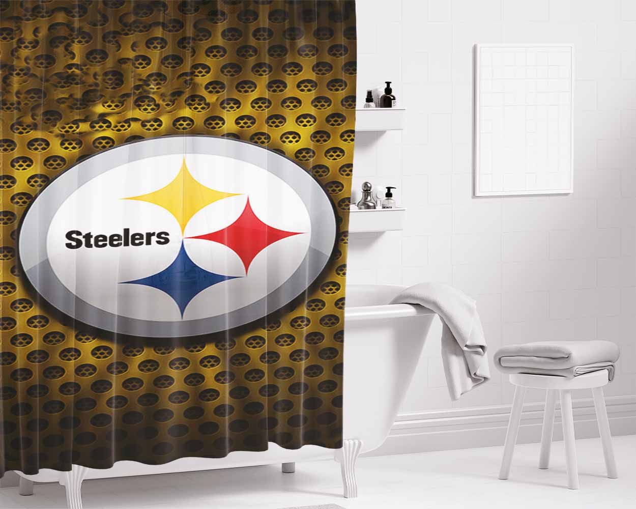 Pittsburgh Steelers 4 Bathroom Shower Curtain Fabric Waterproof | 66 X 72 Inch