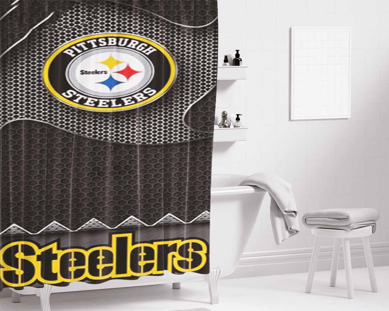 Pittsburgh Steelers Football 3 Bathroom Shower Curtain Fabric Waterproof | 66 X 72 Inch