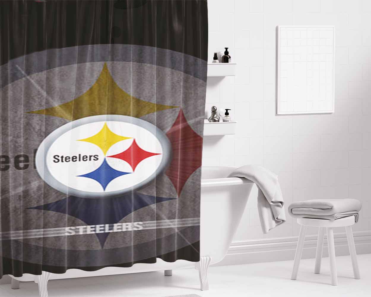 Pittsburgh Steelers Logo Bathroom Shower Curtain Fabric Waterproof | 66 X 72 Inch
