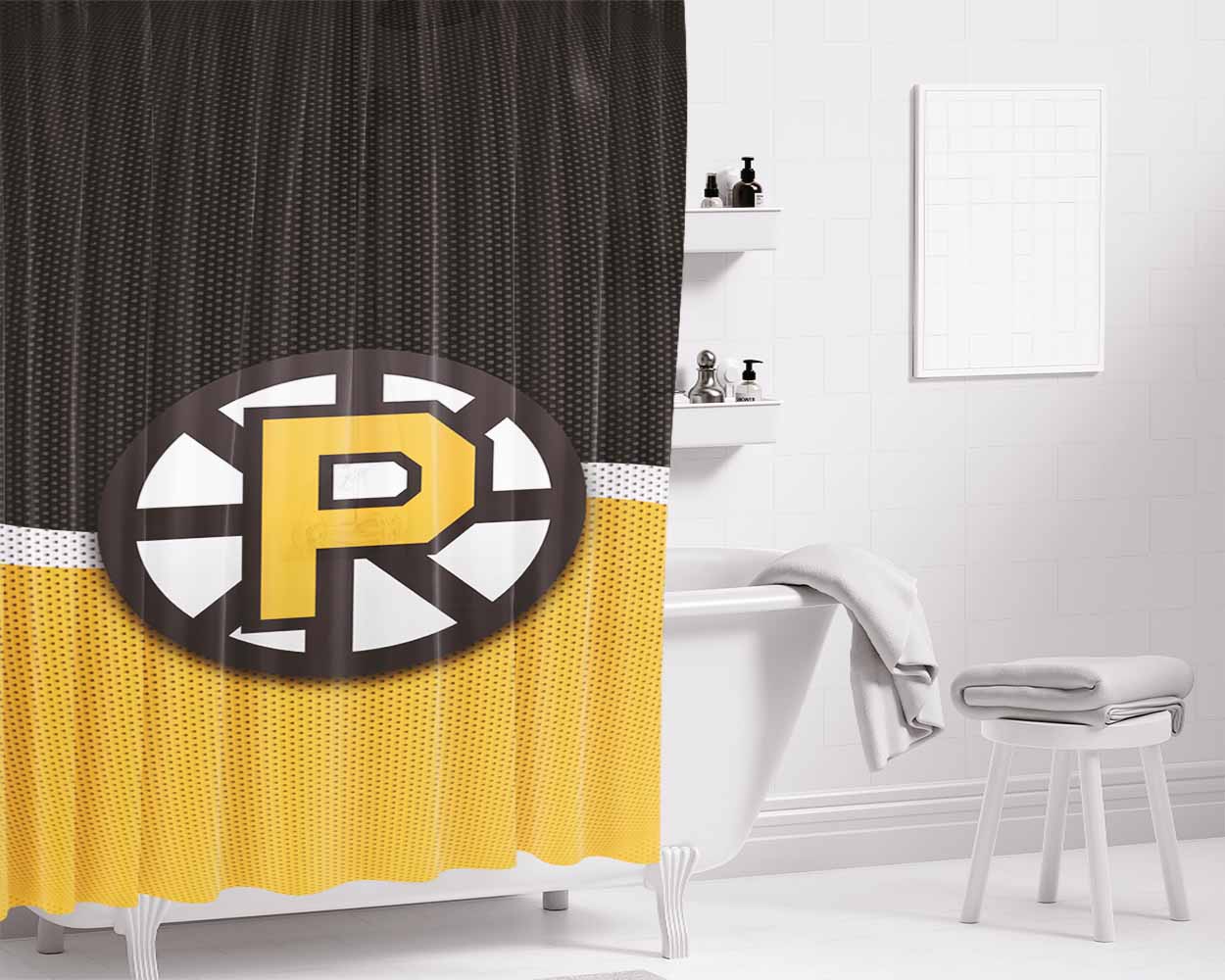 Providence Bruins Logo Jersey Bathroom Shower Curtain Fabric Waterproof | 66 X 72 Inch