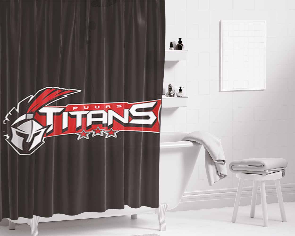 Puurs Titans Logo Grey Bathroom Shower Curtain Fabric Waterproof | 66 X 72 Inch