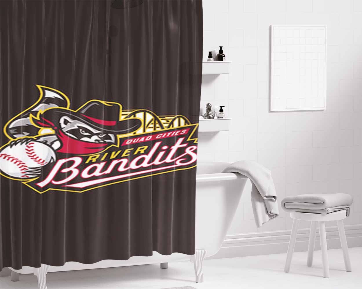 Quad Cities River Bandits Logo Black Bathroom Shower Curtain Fabric Waterproof | 66 X 72 Inch