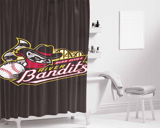 Quad Cities River Bandits Logo Black Bathroom Shower Curtain Fabric Waterproof | 66 X 72 Inch