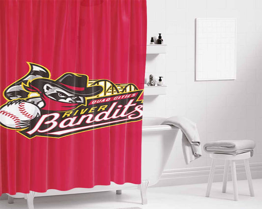 Quad Cities River Bandits Logo Red Bathroom Shower Curtain Fabric Waterproof | 66 X 72 Inch