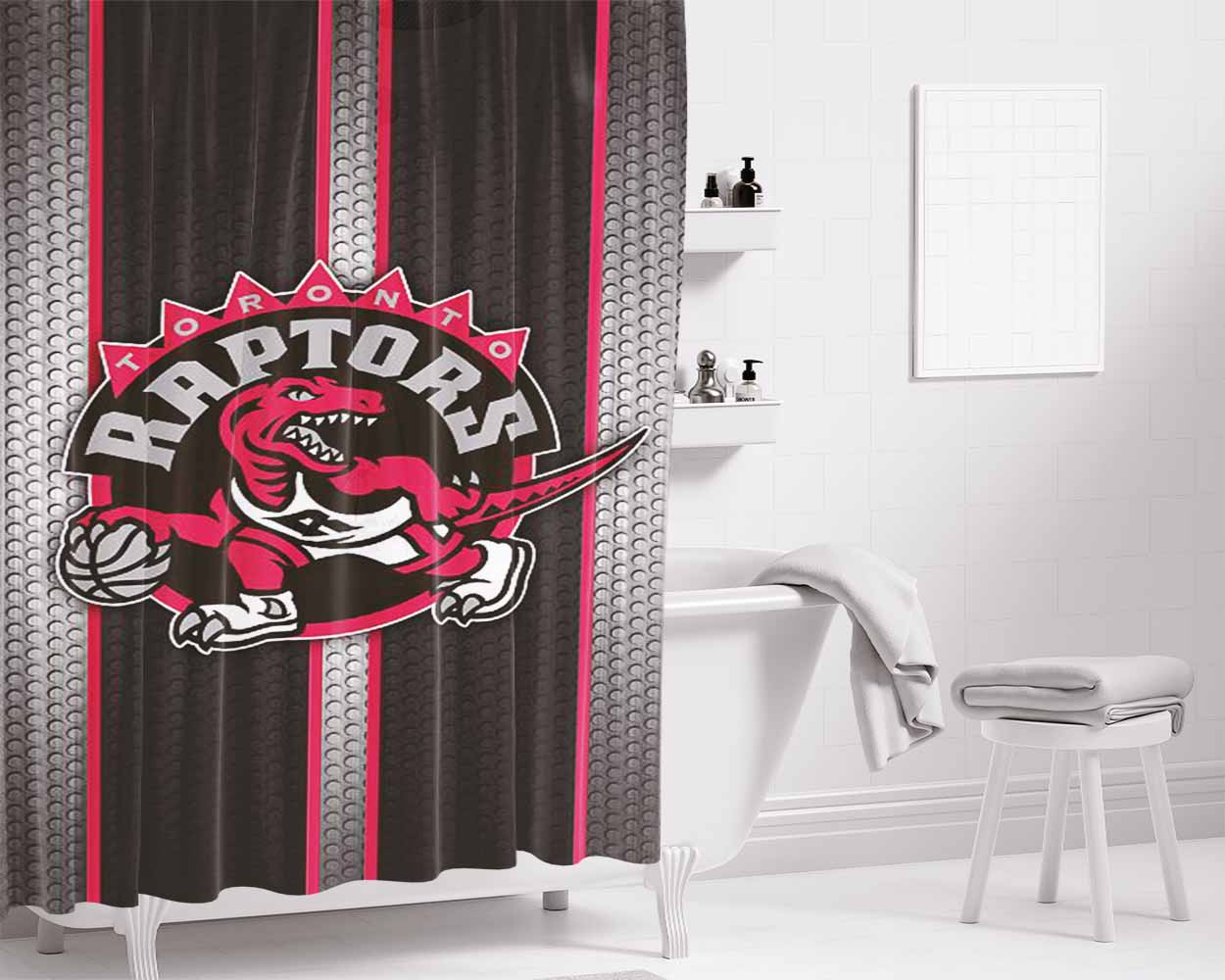 Raptors Nba Bathroom Shower Curtain Fabric Waterproof | 66 X 72 Inch