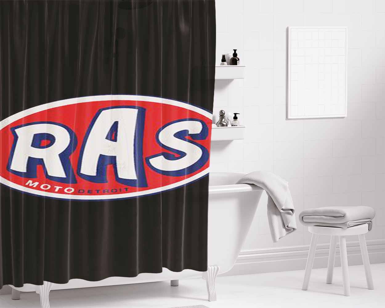 Ras Moto Detroit Bathroom Shower Curtain Fabric Waterproof | 66 X 72 Inch