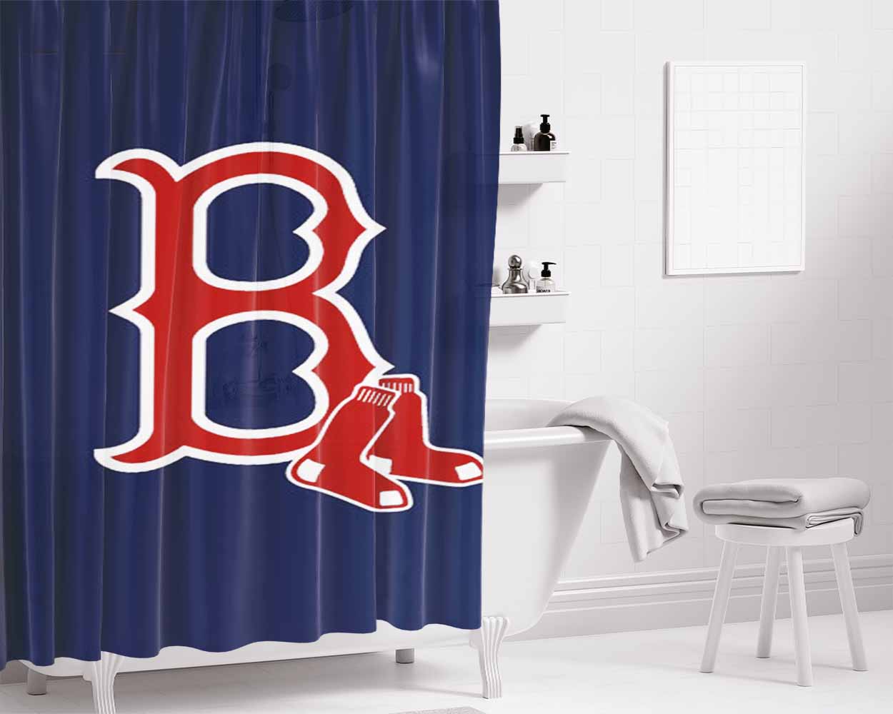 Red Sox Art Bathroom Shower Curtain Fabric Waterproof | 66 X 72 Inch