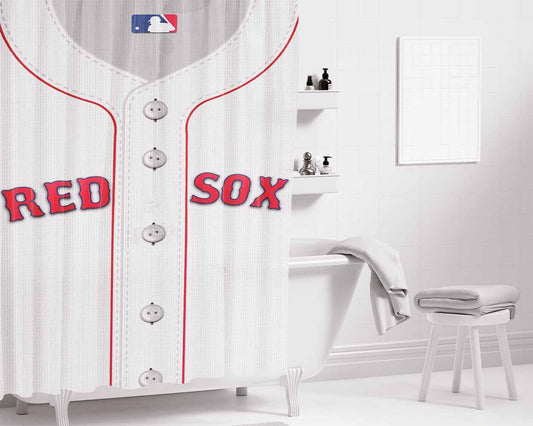 Red Sox Baseball Uniform Bathroom Shower Curtain Fabric Waterproof | 66 X 72 Inch