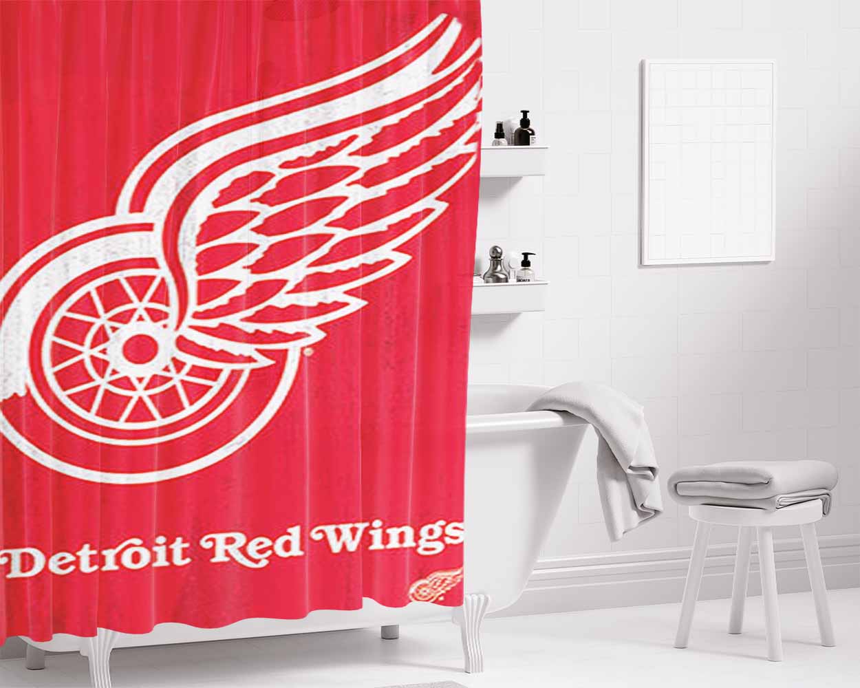 Red Wings Logo Bathroom Shower Curtain Fabric Waterproof | 66 X 72 Inch