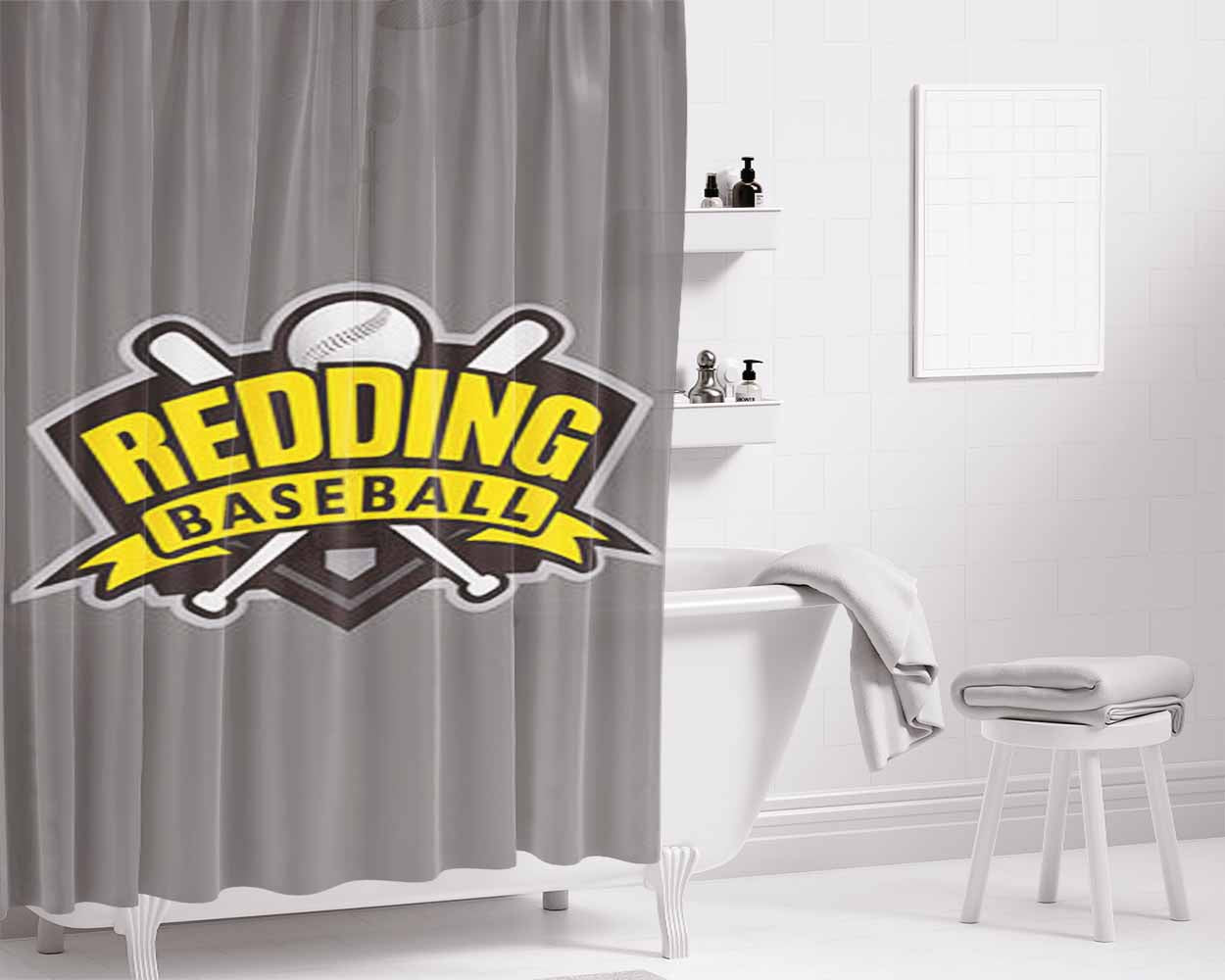 Redding Baseball Logo Gray Bathroom Shower Curtain Fabric Waterproof | 66 X 72 Inch