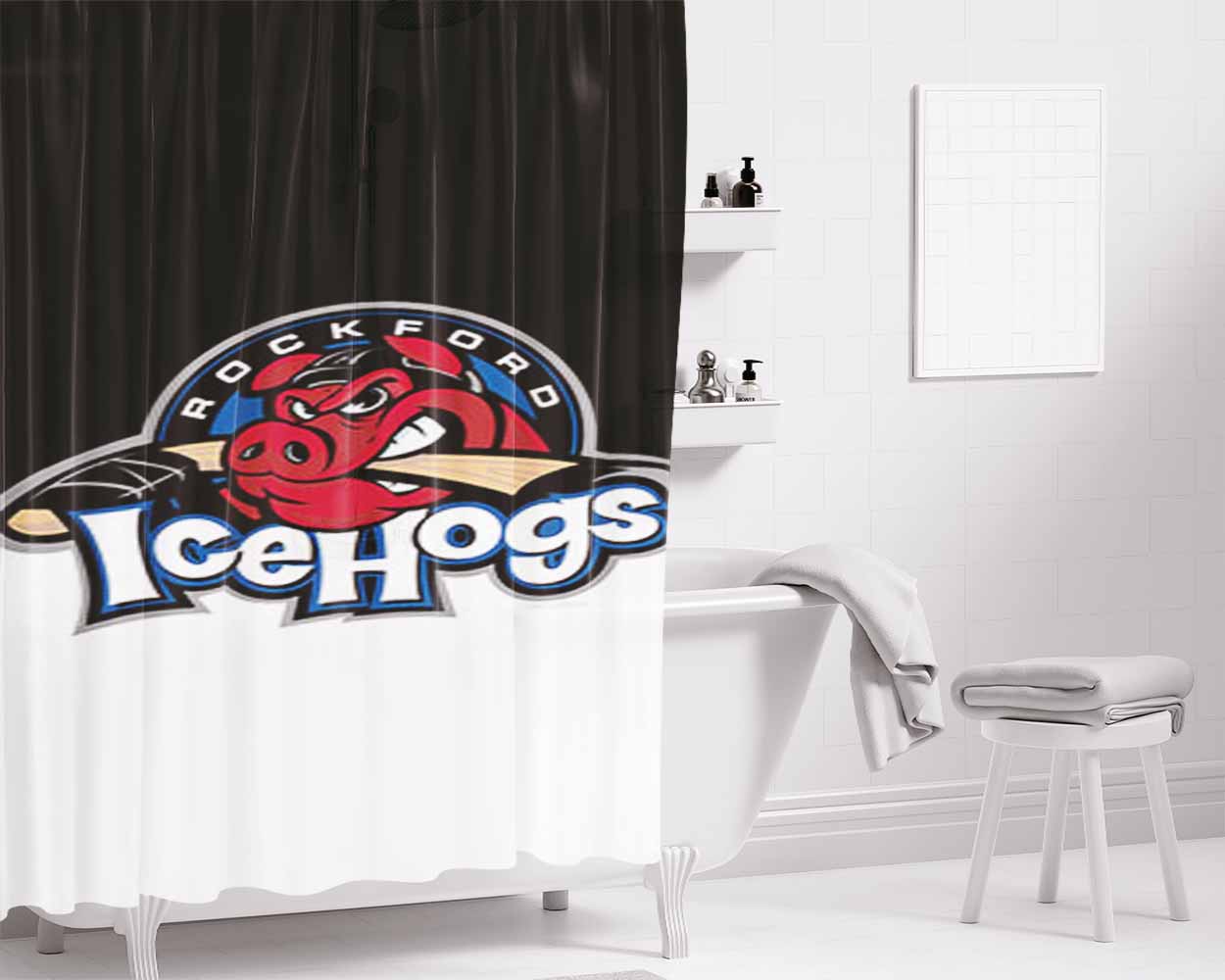 Rockford Ice Hogs Bathroom Shower Curtain Fabric Waterproof | 66 X 72 Inch