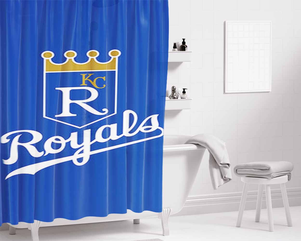 Royal Baseball Logo Blue Bathroom Shower Curtain Fabric Waterproof | 66 X 72 Inch