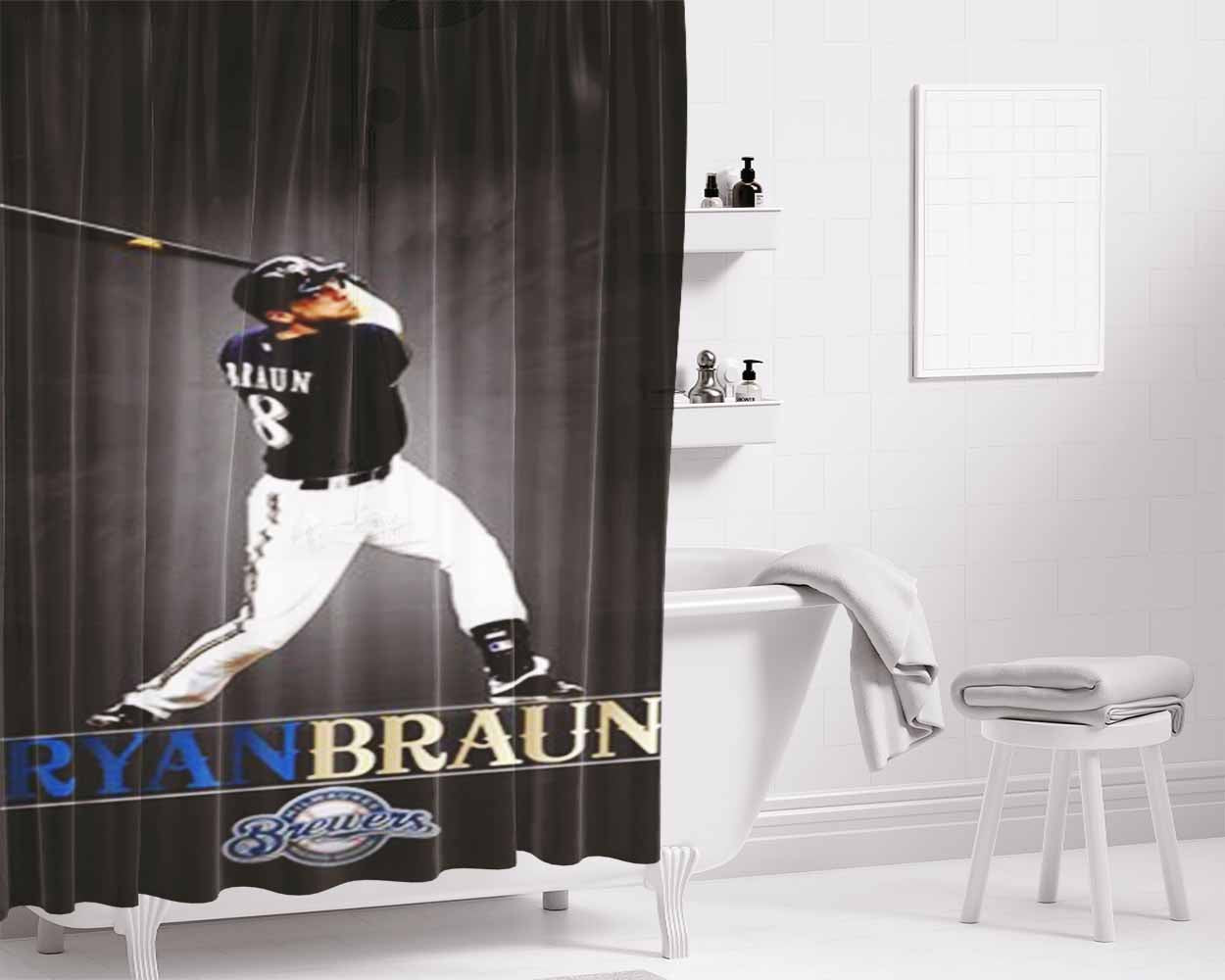 Ryan Braun Milwaukee Brwers Bathroom Shower Curtain Fabric Waterproof | 66 X 72 Inch