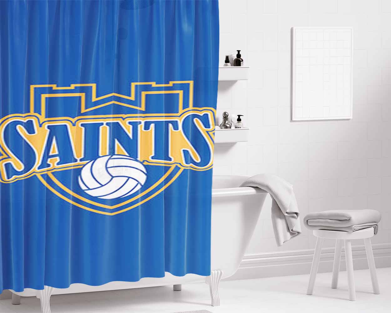 Saints Baseball Logo Blue Bathroom Shower Curtain Fabric Waterproof | 66 X 72 Inch