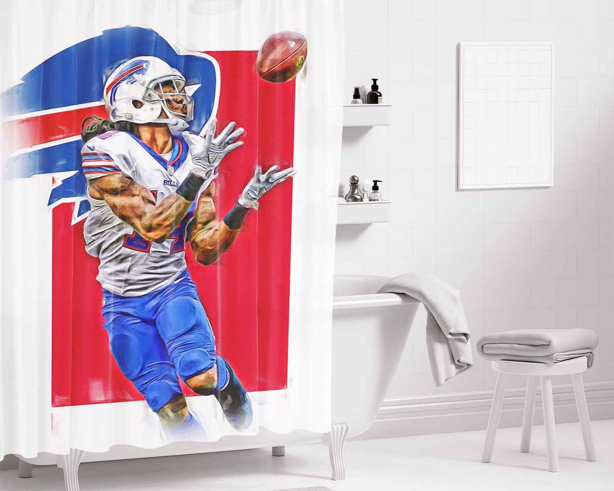 Sammy Watkins Buffalo Bills Oil Art Bathroom Shower Curtain Fabric Waterproof | 66 X 72 Inch