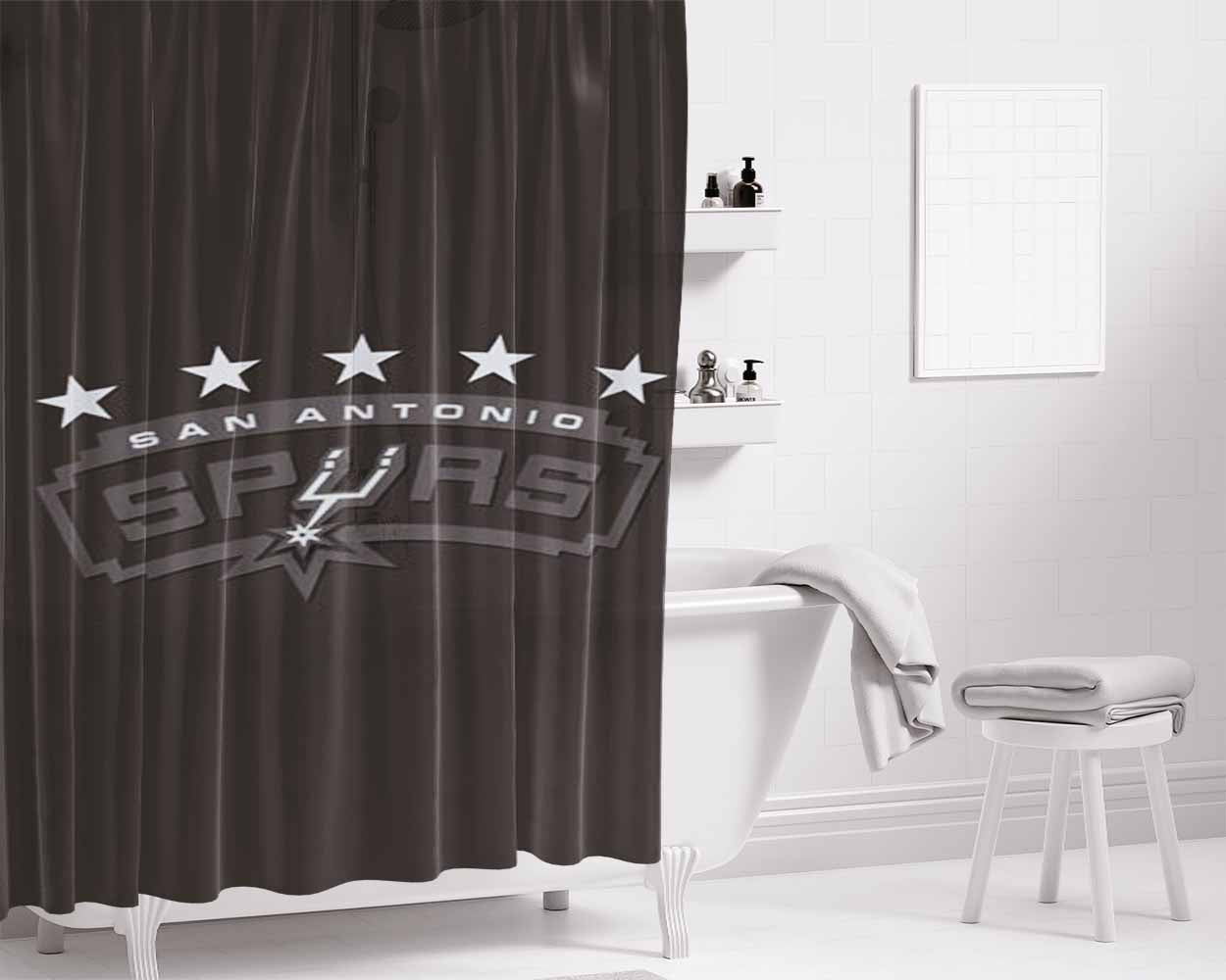San Antonio Spurs Black Bathroom Shower Curtain Fabric Waterproof | 66 X 72 Inch