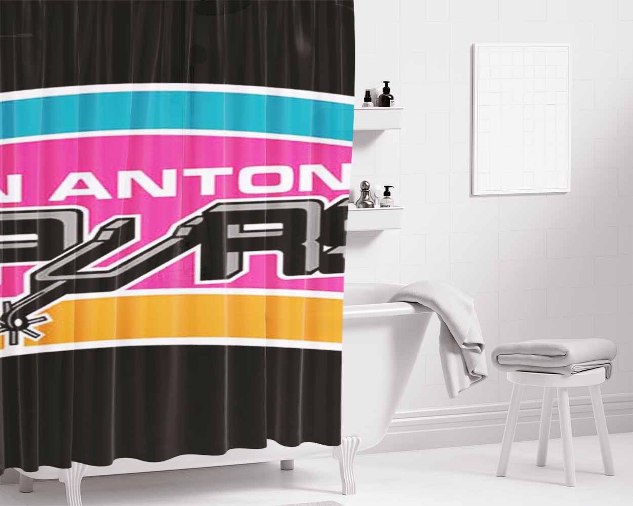 San Antonio Spurs Logo Colors Bathroom Shower Curtain Fabric Waterproof | 66 X 72 Inch