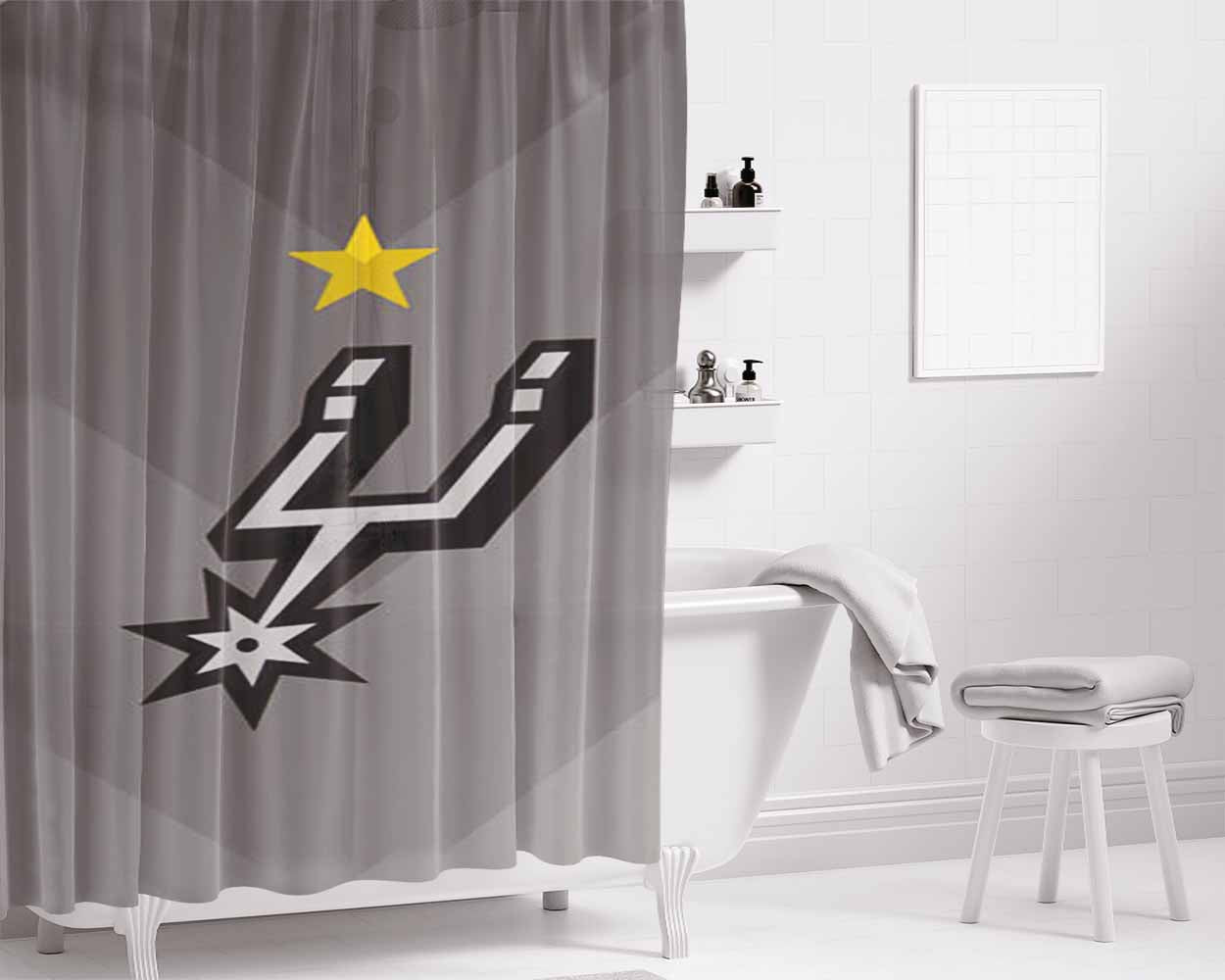 San Antonio Spurs Stars Bathroom Shower Curtain Fabric Waterproof | 66 X 72 Inch