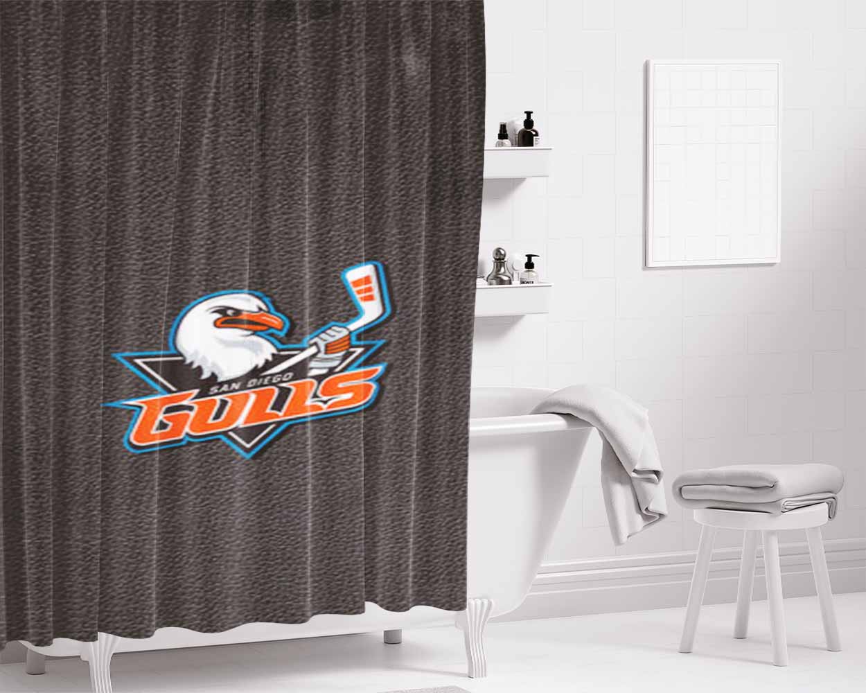 San Diego Gulls Bathroom Shower Curtain Fabric Waterproof | 66 X 72 Inch