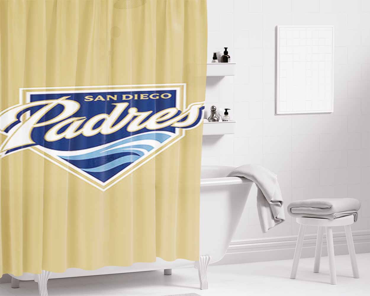 San Diego Padres Baseball Logo Gold Bathroom Shower Curtain Fabric Waterproof | 66 X 72 Inch