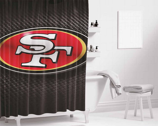 San Francisco 49Ers Black Carbon Fiber Logo Wallpaper Bathroom Shower Curtain Fabric Waterproof | 66 X 72 Inch