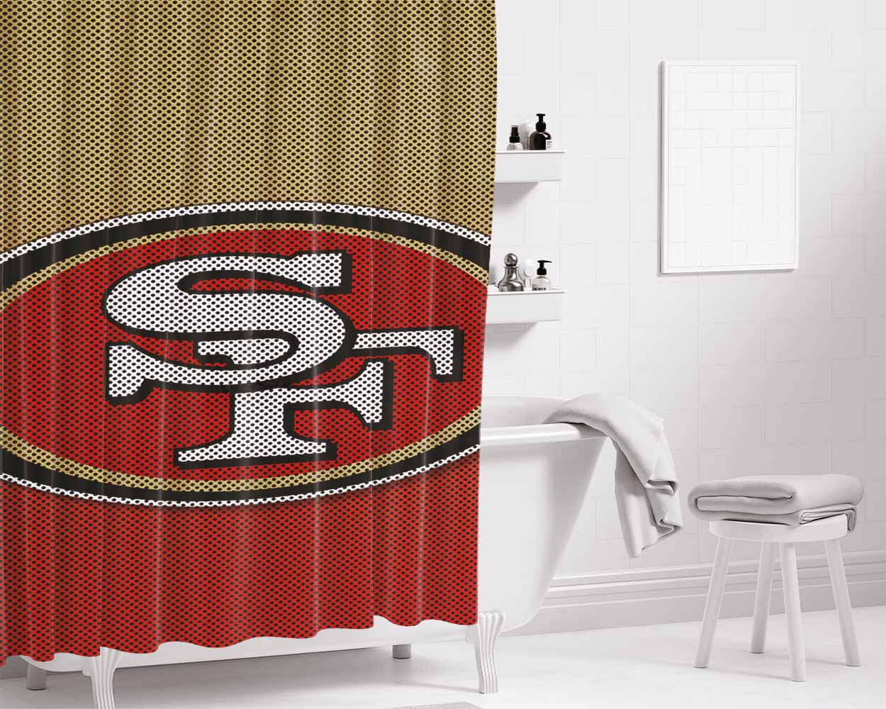 San Francisco 49Ers Carbon Fiber Logo Bathroom Shower Curtain Fabric Waterproof | 66 X 72 Inch