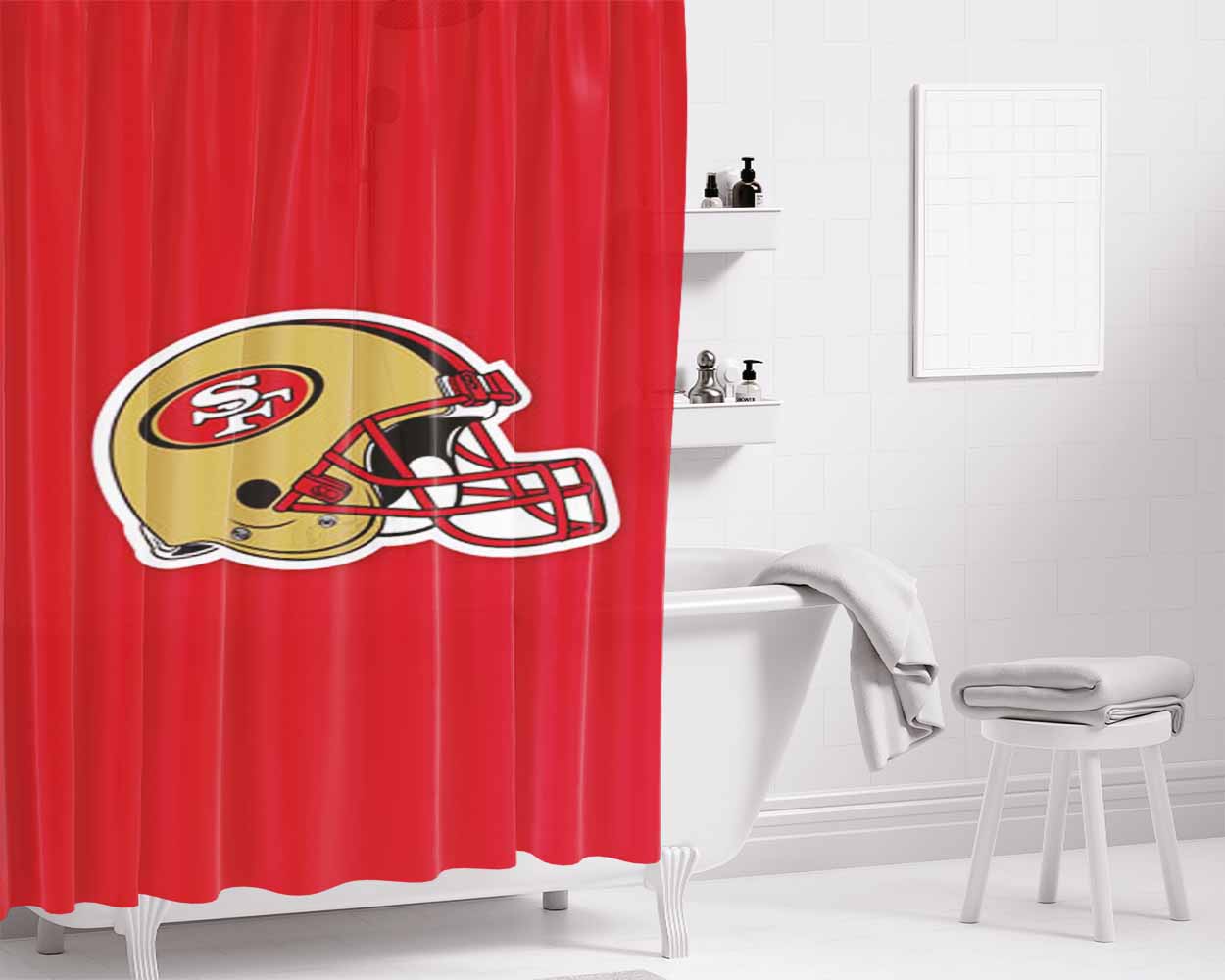 San Francisco 49Ers Helm Bathroom Shower Curtain Fabric Waterproof | 66 X 72 Inch
