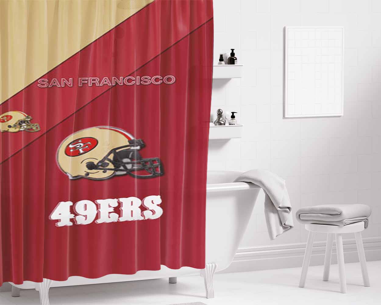 San Francisco 49Ers Logo Helm Bathroom Shower Curtain Fabric Waterproof | 66 X 72 Inch