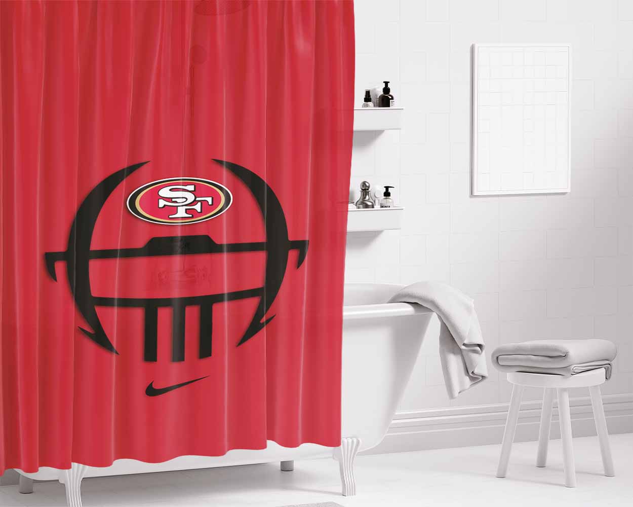 San Francisco 49Ers Nike Helmet Logo Bathroom Shower Curtain Fabric Waterproof | 66 X 72 Inch