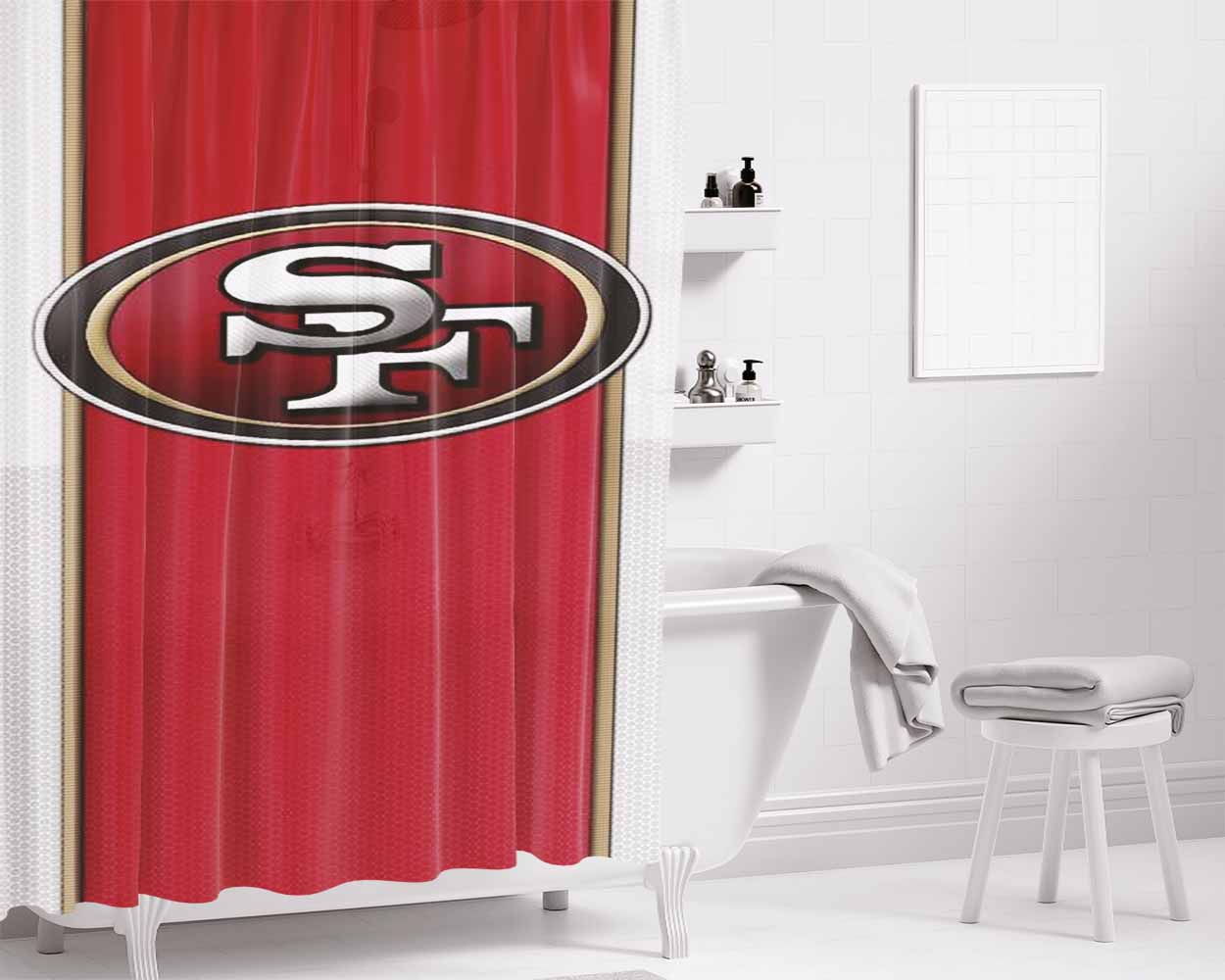 San Francisco 49Ers Sf Logo Bathroom Shower Curtain Fabric Waterproof | 66 X 72 Inch