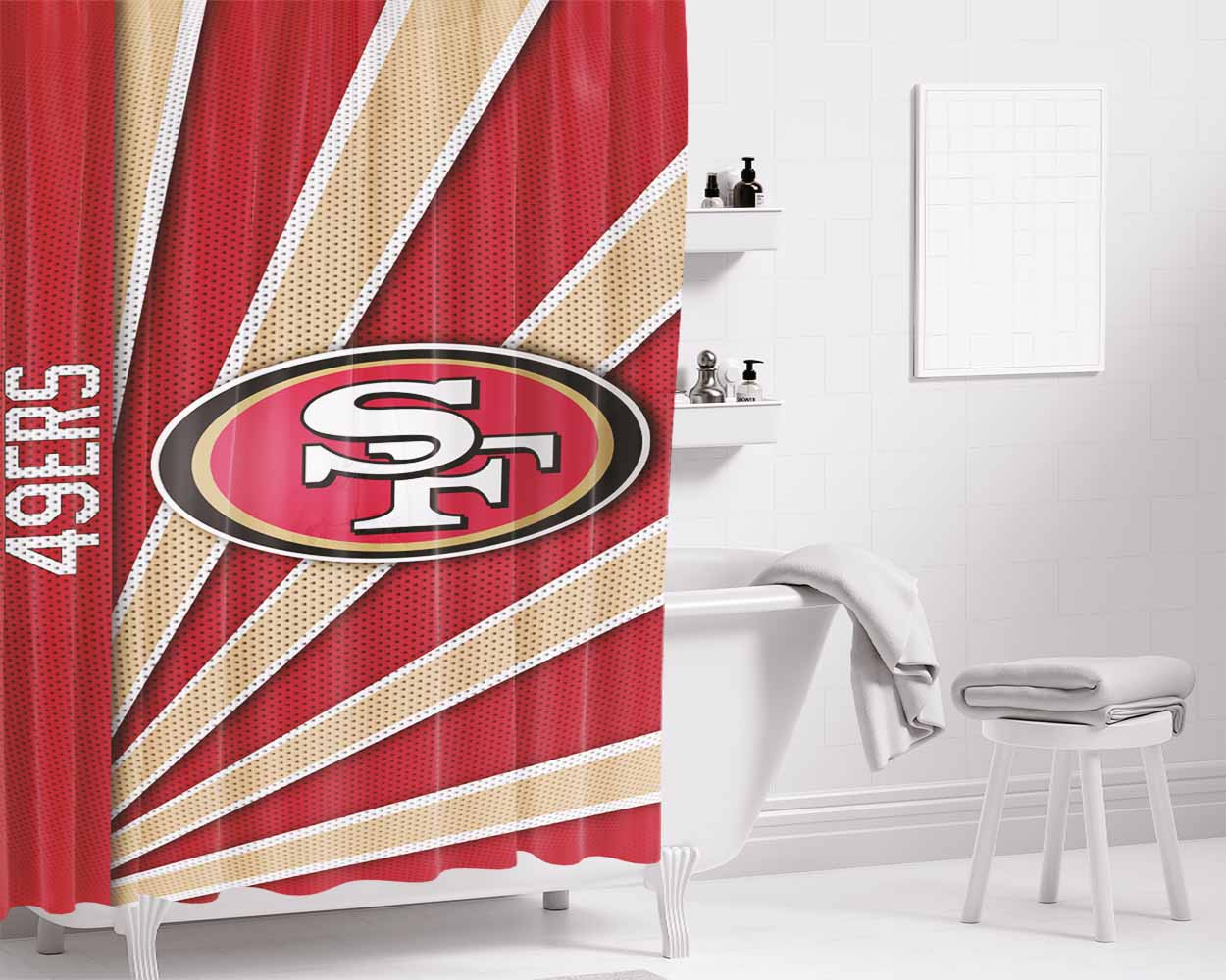 San Francisco 49Ers Stripe Bathroom Shower Curtain Fabric Waterproof | 66 X 72 Inch