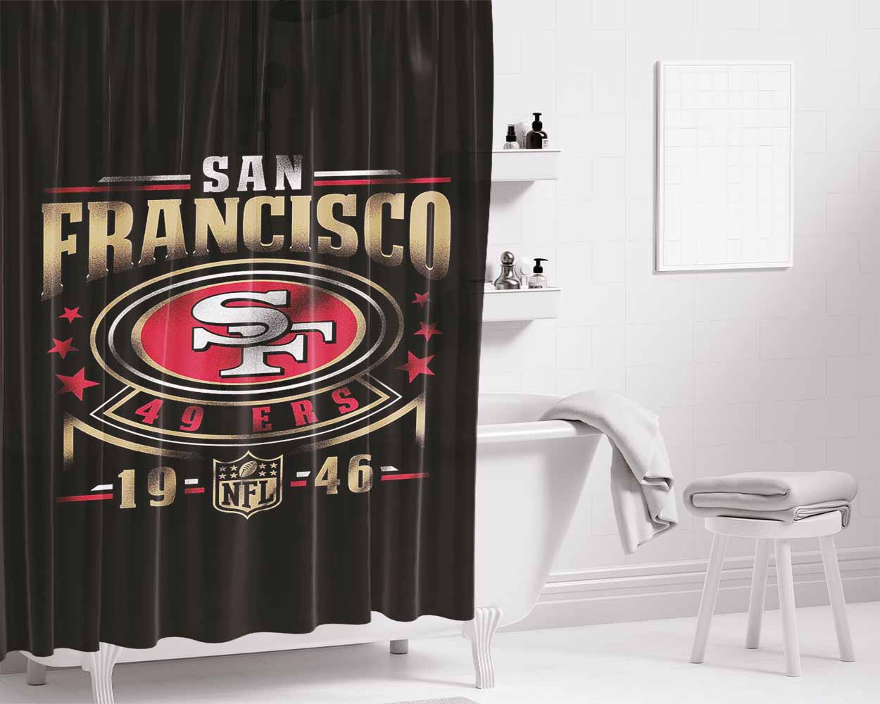 San Francisco, 49Ers, Eua, Football, Bathroom Shower Curtain Fabric Waterproof | 66 X 72 Inch
