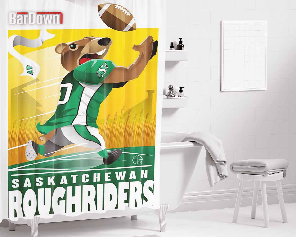 Saskatchewan Roughriders Bathroom Shower Curtain Fabric Waterproof | 66 X 72 Inch