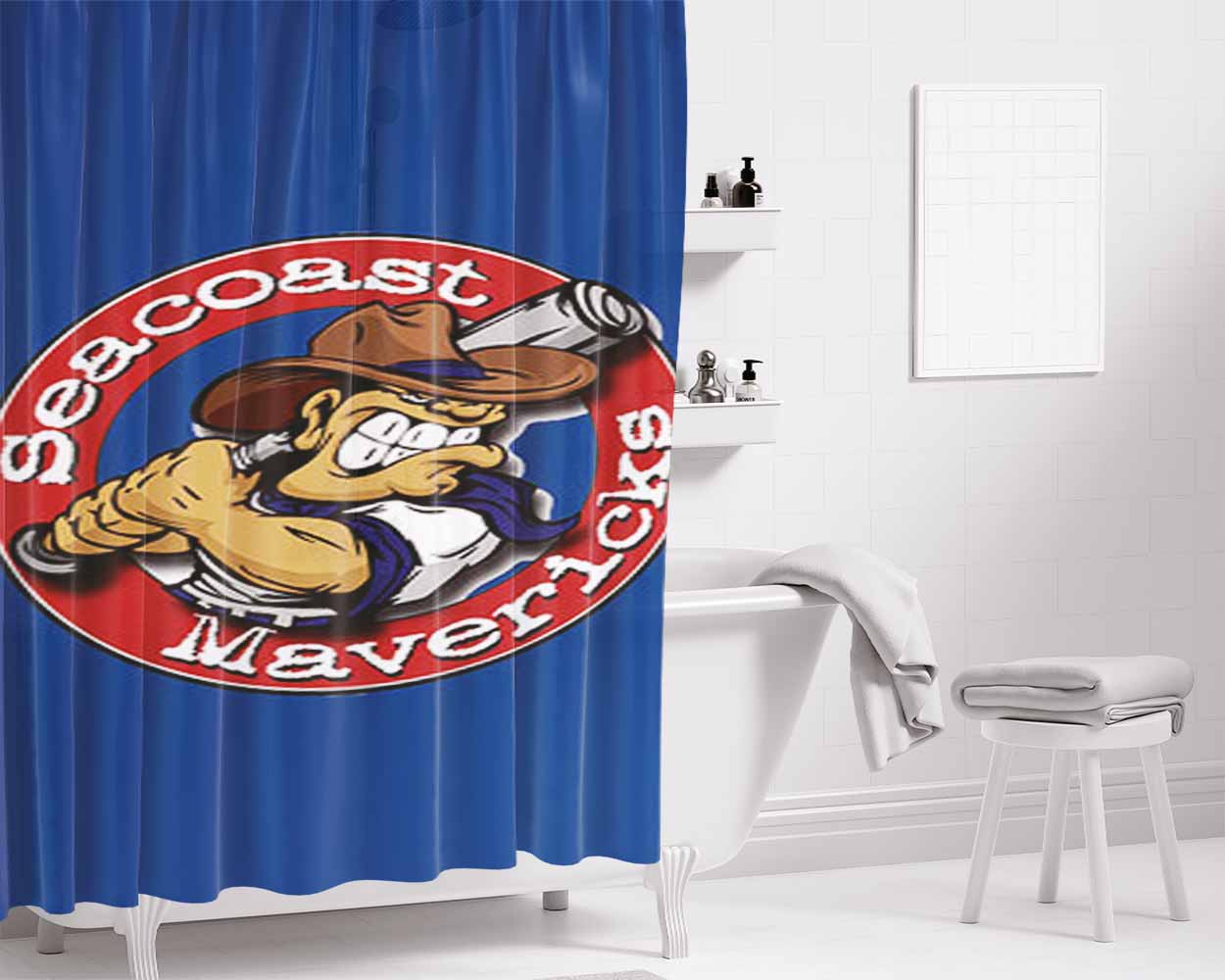 Seacoast Mavericks Baseball Logo Bathroom Shower Curtain Fabric Waterproof | 66 X 72 Inch